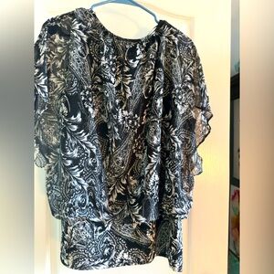 Blouse. 1X black and white. Dressy lined. Never worn